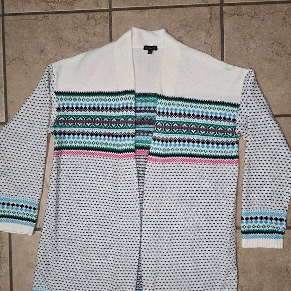 Talbots Breton Fair Isle Cardigan Size Large Cozy Sweater Ivory White - Picture 7 of 7